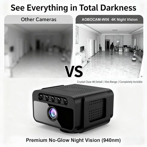 Hidden Camera with Cloud, 4K HD WiFi Mini Spy Camera 150° View Video, Wireless Indoor Surveillance Secret Camera, Smart AI Motion Detection/Night Vision for Home Security Small Nanny Cam (Black-4K) in Kuwait