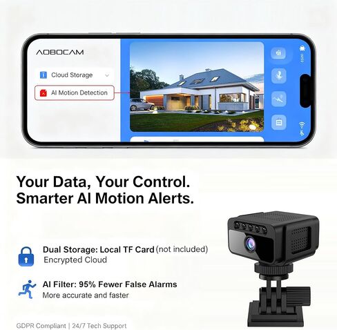 Hidden Camera with Cloud, 4K HD WiFi Mini Spy Camera 150° View Video, Wireless Indoor Surveillance Secret Camera, Smart AI Motion Detection/Night Vision for Home Security Small Nanny Cam (Black-4K) in Kuwait