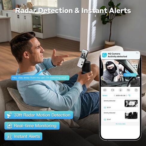 4G LTE Cellular Camera No WiFi Security Camera with SIM Card Spy Camera | Wireless, AI Radar Motion Detection, No-Glow Night Vision, Two-Way Audio, Long-Lasting Battery Mini Cam for Car Garage Truck in Kuwait