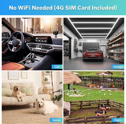 4G LTE Cellular Camera No WiFi Security Camera with SIM Card Spy Camera | Wireless, AI Radar Motion Detection, No-Glow Night Vision, Two-Way Audio, Long-Lasting Battery Mini Cam for Car Garage Truck in Kuwait