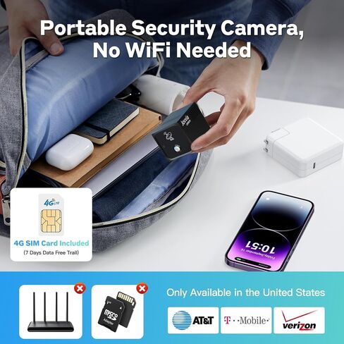 4G LTE Cellular Camera No WiFi Security Camera with SIM Card Spy Camera | Wireless, AI Radar Motion Detection, No-Glow Night Vision, Two-Way Audio, Long-Lasting Battery Mini Cam for Car Garage Truck in Kuwait