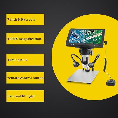 7-inch HD Screen Microscope,1200X Magnification,Electron Digital Microscope,External Fill Light,Multipurpose Microscope,Supports Connection to PC,for Adults, Beginners in Kuwait