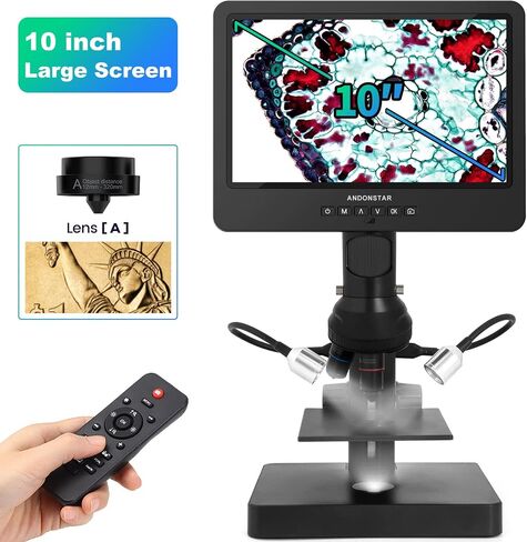 Andonstar AD249SP UHD 2160P HDMI Digital Microscope 4000X, 3 Lens 10.1 inch LCD for Biological Microscope Kit, PCB Soldering Microscope for Phone Watch Repairing, 32G SD Card in Kuwait