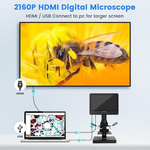 Andonstar AD249SP UHD 2160P HDMI Digital Microscope 4000X, 3 Lens 10.1 inch LCD for Biological Microscope Kit, PCB Soldering Microscope for Phone Watch Repairing, 32G SD Card in Kuwait