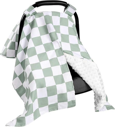 DILIMI Baby Car Seat Cover, Minky Warm Winter Car Seat Covers for Babies, Peekaboo Opening Infant Car Seat Cover, Nursing Cover Carseat Canopy, Green Checkered in Kuwait