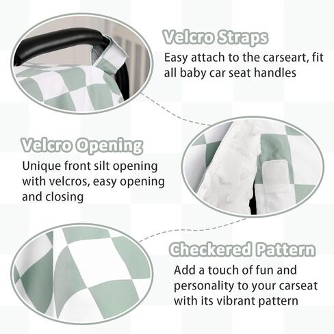 DILIMI Baby Car Seat Cover, Minky Warm Winter Car Seat Covers for Babies, Peekaboo Opening Infant Car Seat Cover, Nursing Cover Carseat Canopy, Green Checkered in Kuwait