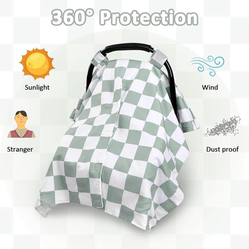 DILIMI Baby Car Seat Cover, Minky Warm Winter Car Seat Covers for Babies, Peekaboo Opening Infant Car Seat Cover, Nursing Cover Carseat Canopy, Green Checkered in Kuwait