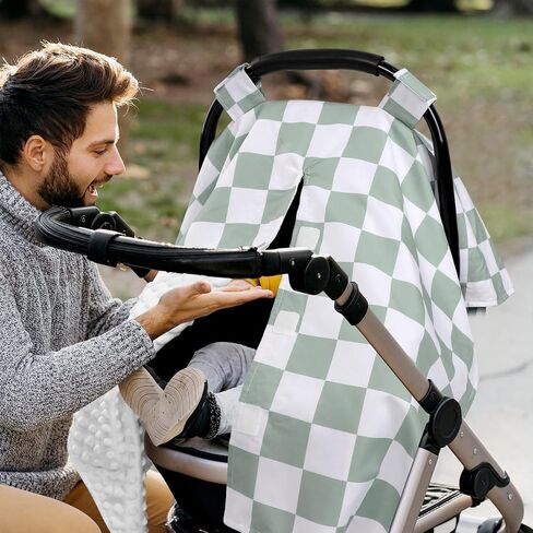 DILIMI Baby Car Seat Cover, Minky Warm Winter Car Seat Covers for Babies, Peekaboo Opening Infant Car Seat Cover, Nursing Cover Carseat Canopy, Green Checkered in Kuwait