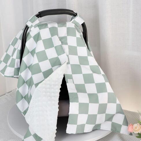 DILIMI Baby Car Seat Cover, Minky Warm Winter Car Seat Covers for Babies, Peekaboo Opening Infant Car Seat Cover, Nursing Cover Carseat Canopy, Green Checkered in Kuwait