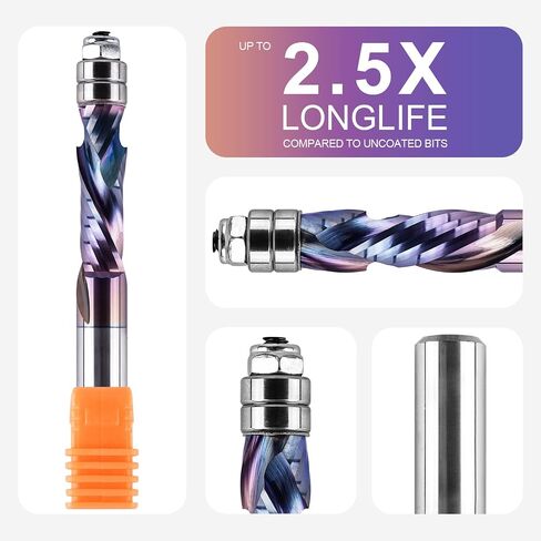 SpeTool Solid Carbide Compression Spiral Flush Trim Router Bit 1/2 Inch Shank with TAC Coating, Extra Long Bottom Bearing Flush Cut Router Bits 1/2 Shank for Woodworking Template Pattern Trimming in Kuwait