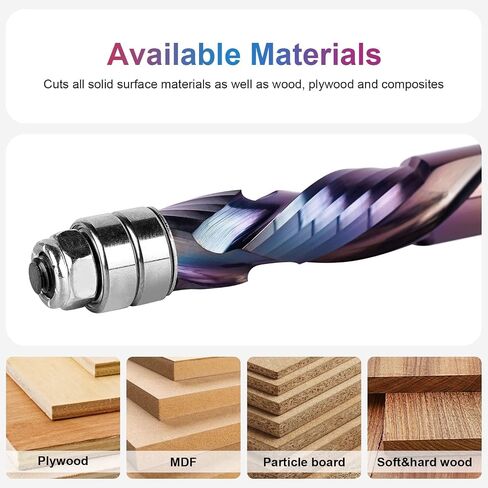 SpeTool Solid Carbide Compression Spiral Flush Trim Router Bit 1/2 Inch Shank with TAC Coating, Extra Long Bottom Bearing Flush Cut Router Bits 1/2 Shank for Woodworking Template Pattern Trimming in Kuwait