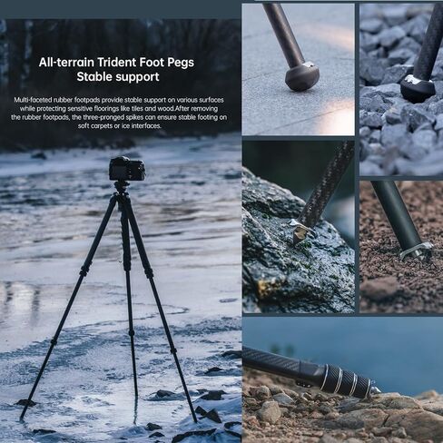 Falcam TreeRoot F38 Pro 61" Carbon Fiber Tripod,Quick Lock Travel Tripod Capacity 5kg/11lbs with 1/4" Screw,Carry Strap Holes for Cameras in Kuwait