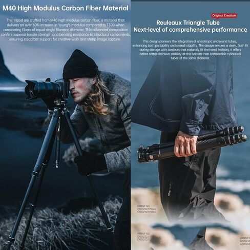 Falcam TreeRoot F38 Pro 61" Carbon Fiber Tripod,Quick Lock Travel Tripod Capacity 5kg/11lbs with 1/4" Screw,Carry Strap Holes for Cameras in Kuwait