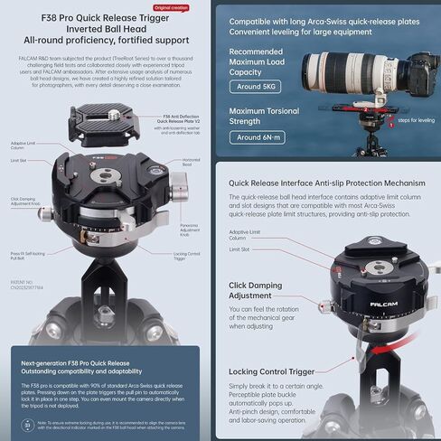 Falcam TreeRoot F38 Pro 61" Carbon Fiber Tripod,Quick Lock Travel Tripod Capacity 5kg/11lbs with 1/4" Screw,Carry Strap Holes for Cameras in Kuwait