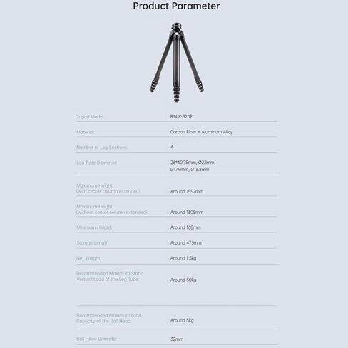 Falcam TreeRoot F38 Pro 61" Carbon Fiber Tripod,Quick Lock Travel Tripod Capacity 5kg/11lbs with 1/4" Screw,Carry Strap Holes for Cameras in Kuwait
