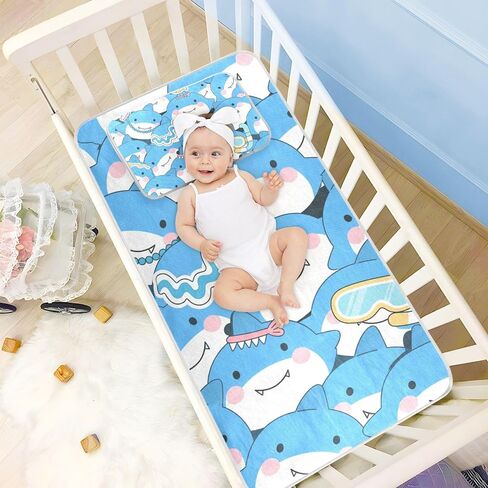 Cartoon Cute Dolphin Blue Cooling Baby Play Mattress 28" x 52" Washable Pads for Bed for Kids, Adult in Kuwait