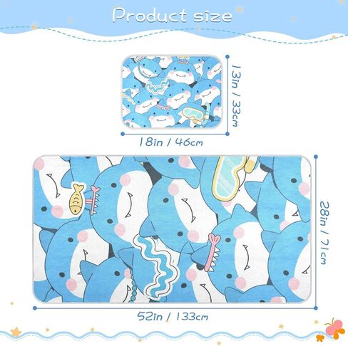 Cartoon Cute Dolphin Blue Cooling Baby Play Mattress 28" x 52" Washable Pads for Bed for Kids, Adult in Kuwait
