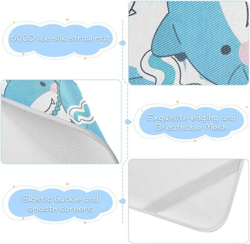 Cartoon Cute Dolphin Blue Cooling Baby Play Mattress 28" x 52" Washable Pads for Bed for Kids, Adult in Kuwait