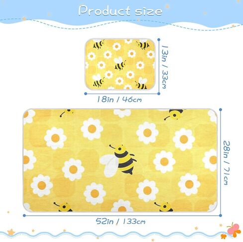 Cute Cartoon Yellow Bee Daisy Cooling Baby Waterproof Mattress 28" x 52" Ultra Soft Crib Mattress pad for Kids, Adult in Kuwait