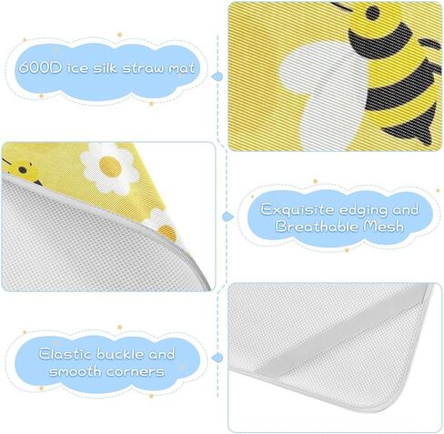Cute Cartoon Yellow Bee Daisy Cooling Baby Waterproof Mattress 28" x 52" Ultra Soft Crib Mattress pad for Kids, Adult in Kuwait