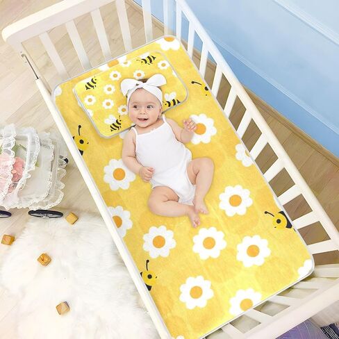 Cute Cartoon Yellow Bee Daisy Cooling Baby Waterproof Mattress 28" x 52" Ultra Soft Crib Mattress pad for Kids, Adult in Kuwait