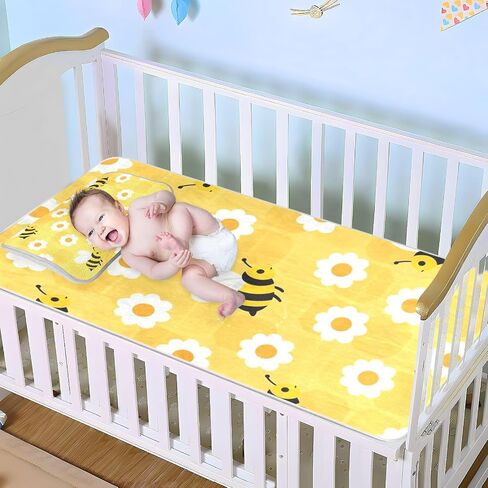 Cute Cartoon Yellow Bee Daisy Cooling Baby Waterproof Mattress 28" x 52" Ultra Soft Crib Mattress pad for Kids, Adult in Kuwait