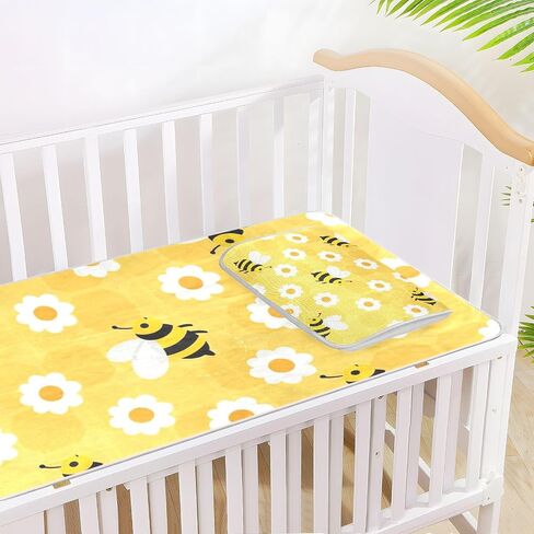Cute Cartoon Yellow Bee Daisy Cooling Baby Waterproof Mattress 28" x 52" Ultra Soft Crib Mattress pad for Kids, Adult in Kuwait