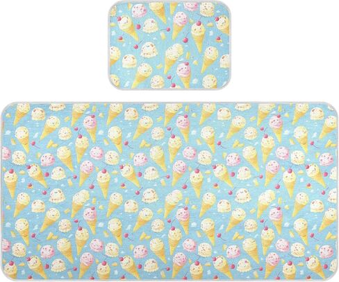 Cartoon Ice Crem Ball Blue Cooling Baby Crib Mattress pad 28" x 52" Absorbent Pads for beds for Baby&Toddler in Kuwait