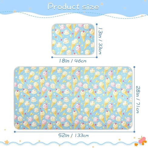Cartoon Ice Crem Ball Blue Cooling Baby Crib Mattress pad 28" x 52" Absorbent Pads for beds for Baby&Toddler in Kuwait