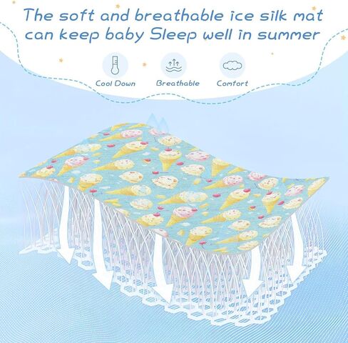Cartoon Ice Crem Ball Blue Cooling Baby Crib Mattress pad 28" x 52" Absorbent Pads for beds for Baby&Toddler in Kuwait