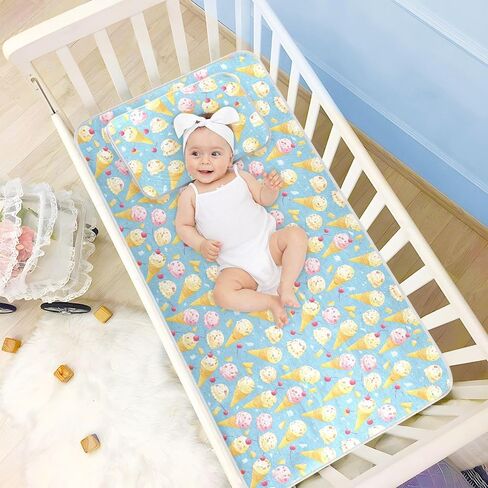 Cartoon Ice Crem Ball Blue Cooling Baby Crib Mattress pad 28" x 52" Absorbent Pads for beds for Baby&Toddler in Kuwait