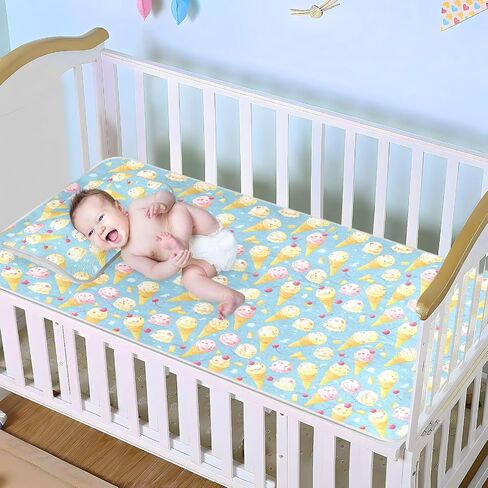 Cartoon Ice Crem Ball Blue Cooling Baby Crib Mattress pad 28" x 52" Absorbent Pads for beds for Baby&Toddler in Kuwait