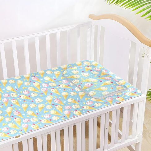 Cartoon Ice Crem Ball Blue Cooling Baby Crib Mattress pad 28" x 52" Absorbent Pads for beds for Baby&Toddler in Kuwait