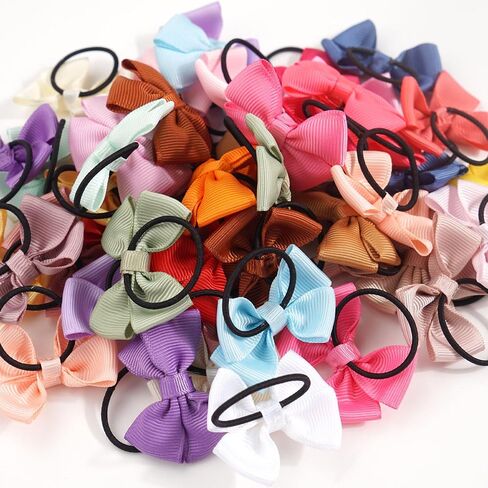 50PCS Tiny Baby Hair Ties 2 Inch Baby Bows Rubber Bands Hair Ties 25 Pairs | aby Girls Kids Children Rubber Bands Grosgrain Ribbon Hair Bows Elastic Hair Ties Bands Ponytail Holders Hair Accessories in Kuwait
