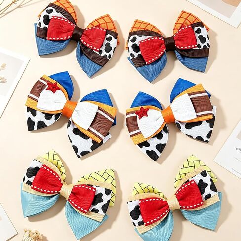 6pcs Baby Girl Hair Bow Clips Cowboy Theme Hair Bow Clips for Girls, Multicolor, 3.9inch Little GirlsToddler Kids Teens Birthday Party Daily Wear in Kuwait