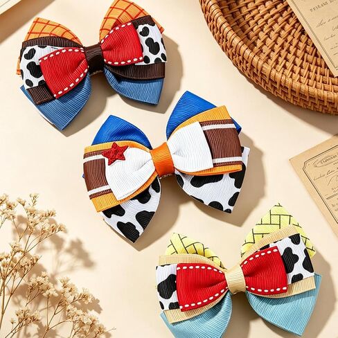 6pcs Baby Girl Hair Bow Clips Cowboy Theme Hair Bow Clips for Girls, Multicolor, 3.9inch Little GirlsToddler Kids Teens Birthday Party Daily Wear in Kuwait