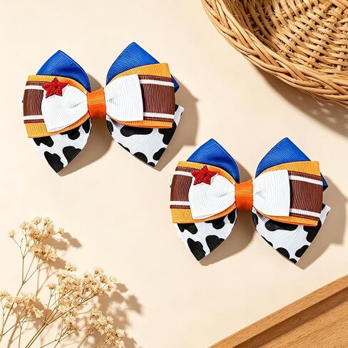 6pcs Baby Girl Hair Bow Clips Cowboy Theme Hair Bow Clips for Girls, Multicolor, 3.9inch Little GirlsToddler Kids Teens Birthday Party Daily Wear in Kuwait