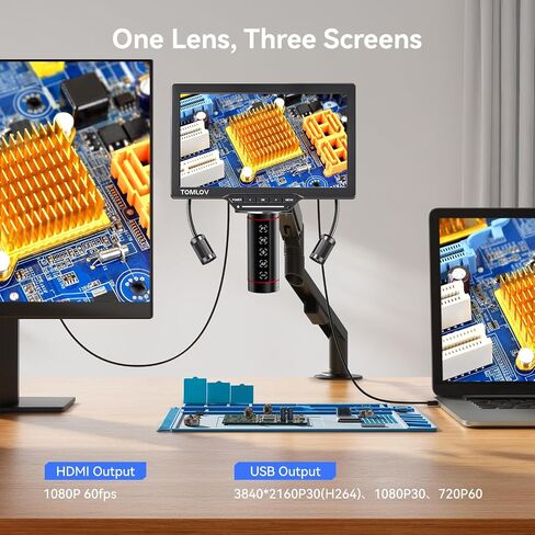TOMLOV Autofocus Digital Microscope TM3K-AF Max: 3K Flex Arm HDMI Microscope with Screen, Micro Soldering Microscopes, Coin Magnifier, 10.1" IPS Screen, Side Lights, Repair Mat, PC/TV Compatible, 16G in Kuwait