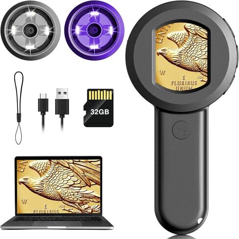 Pocket Digital Microscope Magnifying Glass with Light for Kids and Adults | 100X Handheld Pocket Size Jewelers Loupe with 2" Screen, Portable USB Coin Magnifier for Collector Jewelry Trichome in Kuwait