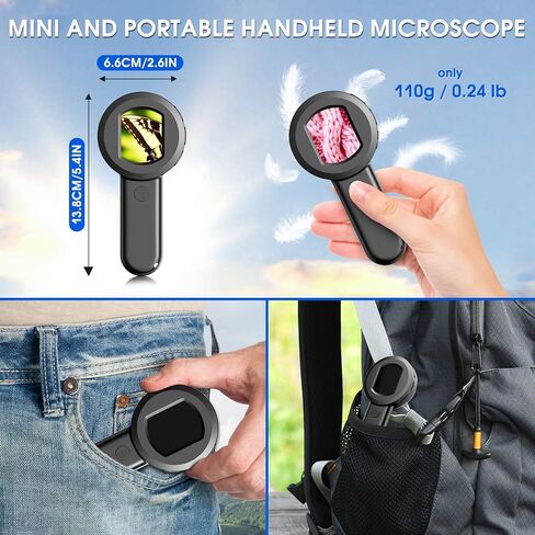 Pocket Digital Microscope Magnifying Glass with Light for Kids and Adults | 100X Handheld Pocket Size Jewelers Loupe with 2" Screen, Portable USB Coin Magnifier for Collector Jewelry Trichome in Kuwait