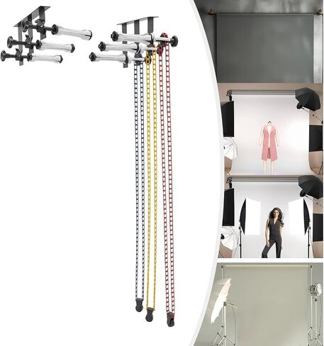 3 Roller Photography Wall Mounting Manual Background Support System Three-axis Hook Photography Backdrop Photo Background Support Stand with 3 Chains & 3 Expansion Sticks in Kuwait