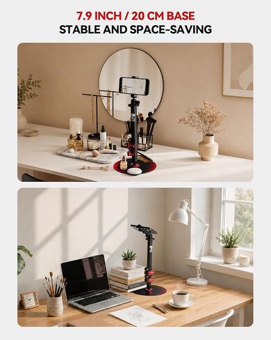 RB-A200-S Tabletop Round Base Monopod Stand with Phone Holder & Ball Head | 22" Adjustable Desk Camera Stand, 22 lb Load Capacity, 1/4" & 3/8" Mount for Camera, Phone, Light, Mic, Monitor in Kuwait