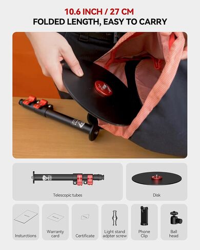 RB-A200-S Tabletop Round Base Monopod Stand with Phone Holder & Ball Head | 22" Adjustable Desk Camera Stand, 22 lb Load Capacity, 1/4" & 3/8" Mount for Camera, Phone, Light, Mic, Monitor in Kuwait