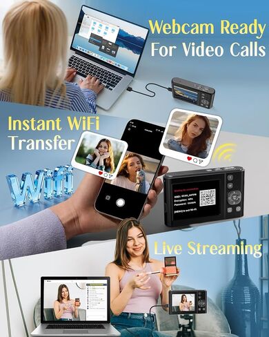8K Digital Camera for Photography,96MP WiFi Dual Screens Vlogging Camera | Autofocus,16X Zoom,Anti-Shake,Compact Point and Shoot Camera for Teens,Beginners,Travel,32GB Card,2 Batteries in Kuwait