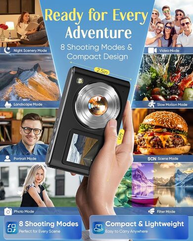 8K Digital Camera for Photography,96MP WiFi Dual Screens Vlogging Camera | Autofocus,16X Zoom,Anti-Shake,Compact Point and Shoot Camera for Teens,Beginners,Travel,32GB Card,2 Batteries in Kuwait