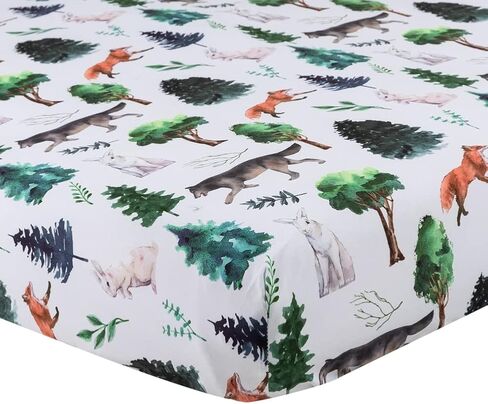 4 Pack Woodland Forest Animals Wood Neutral Unisex Fitted Baby Crib Sheets Set for Baby Boys or Girls in Kuwait