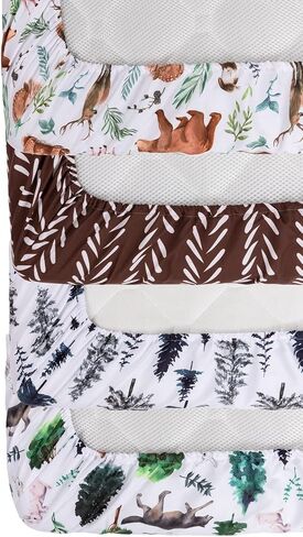4 Pack Woodland Forest Animals Wood Neutral Unisex Fitted Baby Crib Sheets Set for Baby Boys or Girls in Kuwait