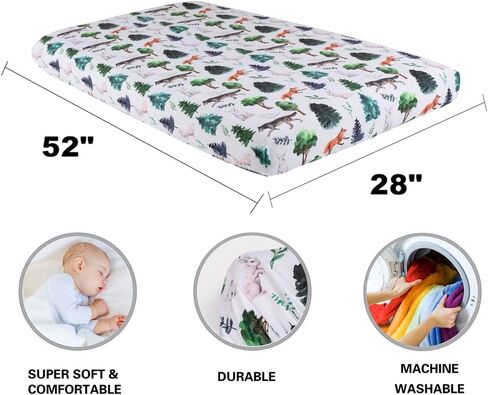 4 Pack Woodland Forest Animals Wood Neutral Unisex Fitted Baby Crib Sheets Set for Baby Boys or Girls in Kuwait