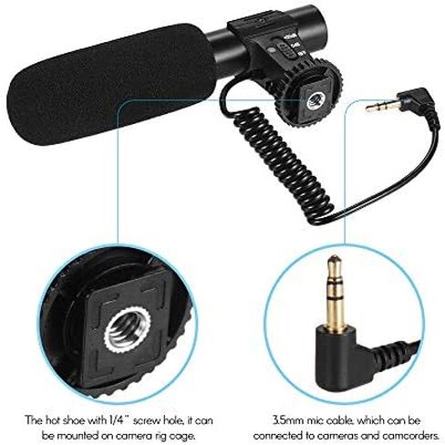 Camera Microphone, Super Cardioid Shotgun Mic with NCR Noise Reduction 3.5mm for DSLR Camcorder Video Recording Interview Vlogging in Kuwait