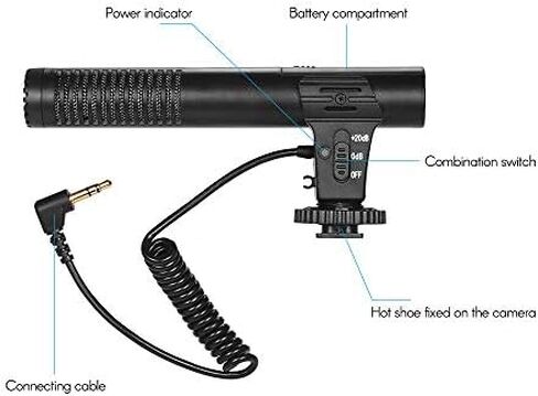 Camera Microphone, Super Cardioid Shotgun Mic with NCR Noise Reduction 3.5mm for DSLR Camcorder Video Recording Interview Vlogging in Kuwait